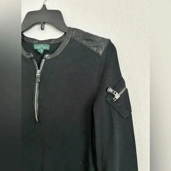 Lauren Ralph Lauren Black Midi Dress with leather and zipper details sz M - Picture 2 of 6